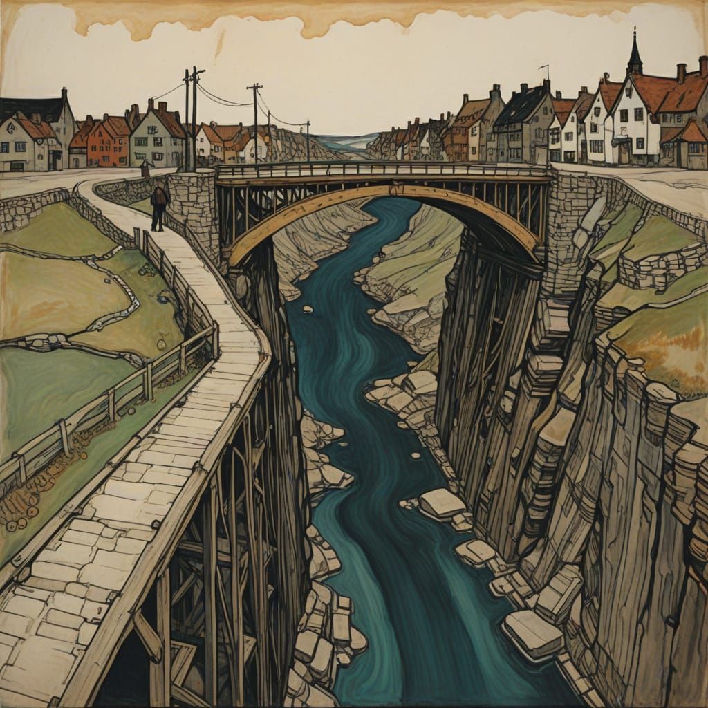 Dreamlike Bridge Creaks in the Night, Expressionist Style