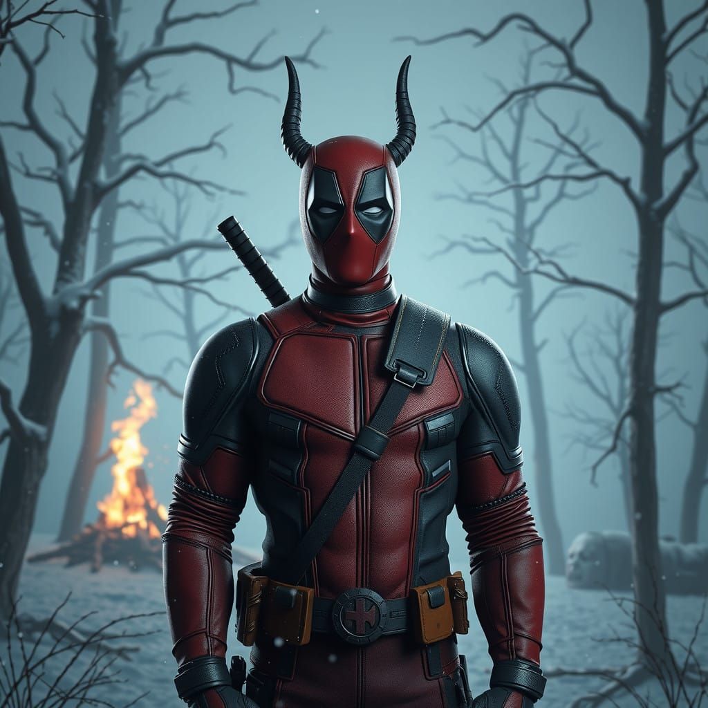 Deadpool in Dark Winter Forest with Gothic Twist