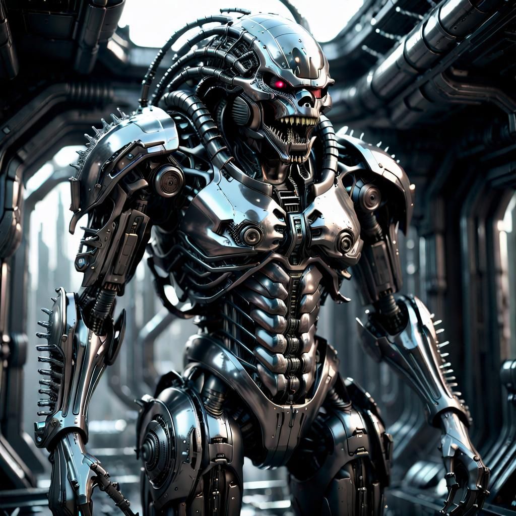 Mechanical Werewolf in HR Giger Style Power Suit