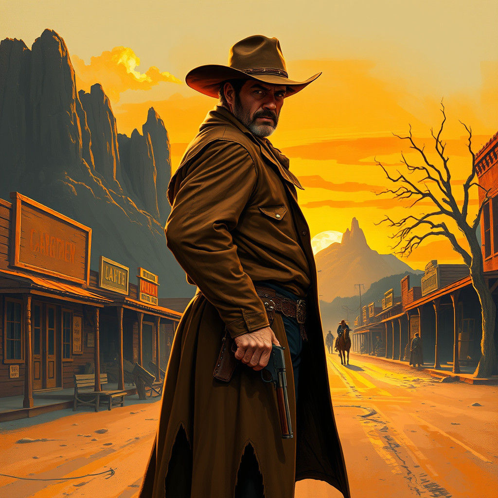 Cowboy at Sunset in Western Art Style
