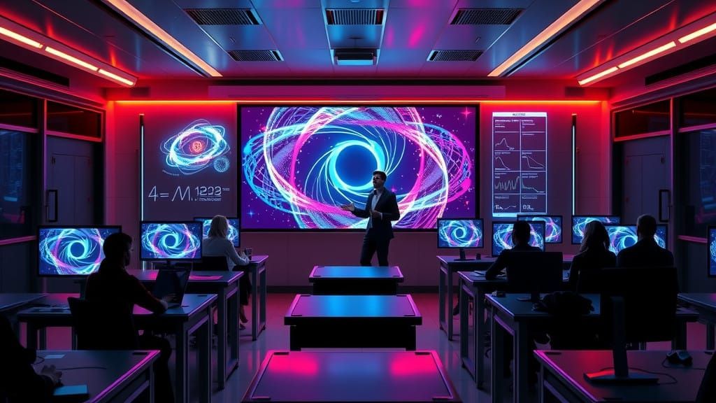 Professor Explains Physics in a Futuristic Classroom
