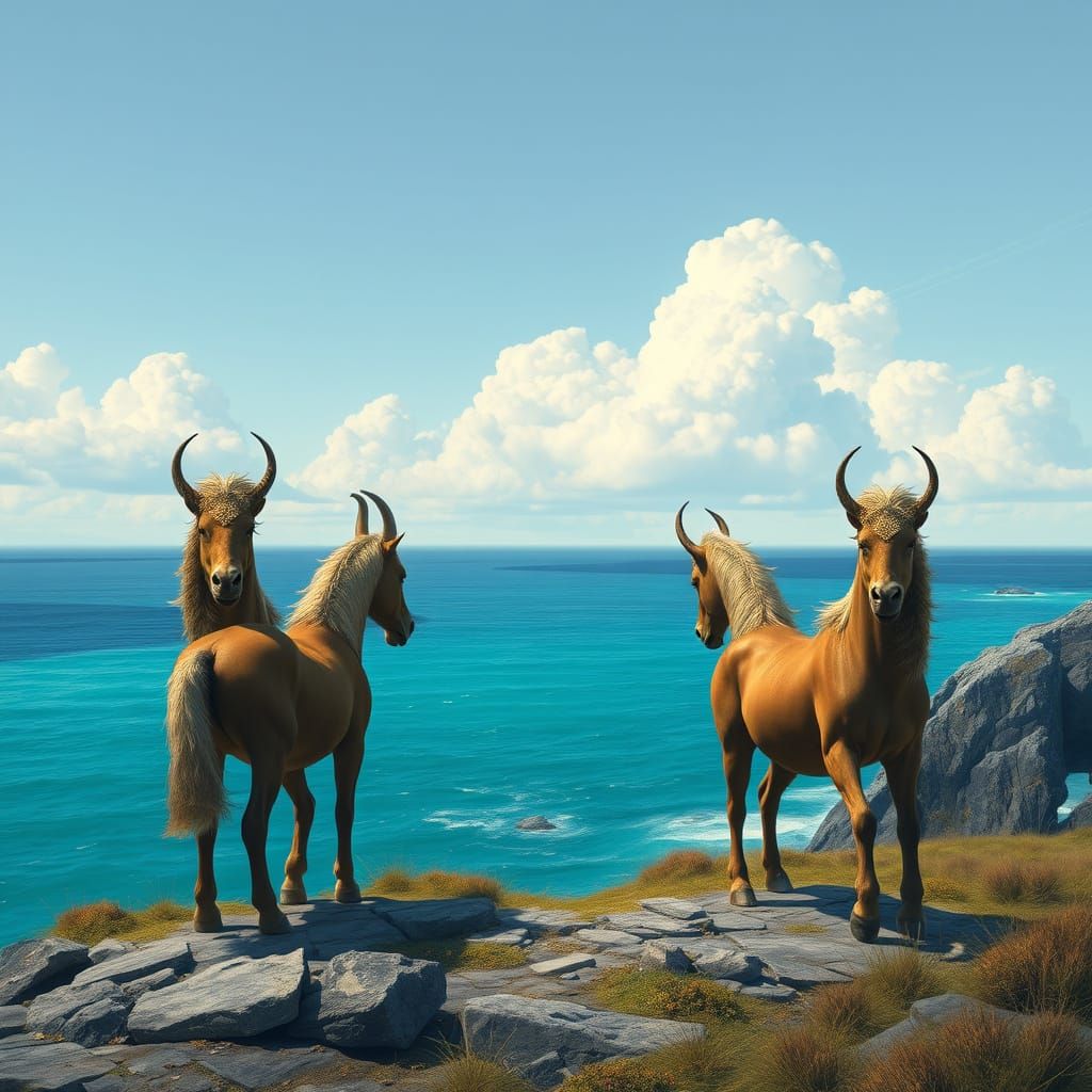 Centaurs Gaze at Azure Sea on Saltmirror Coast