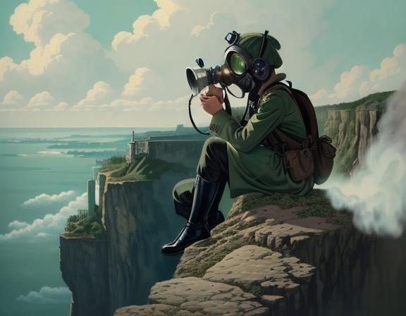 Dystopian Child in Gas Mask Illustration