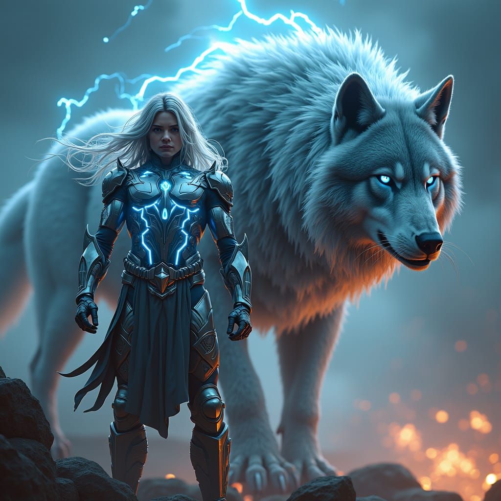 Superhero Thunderstrike and Tempest in Electric Storm