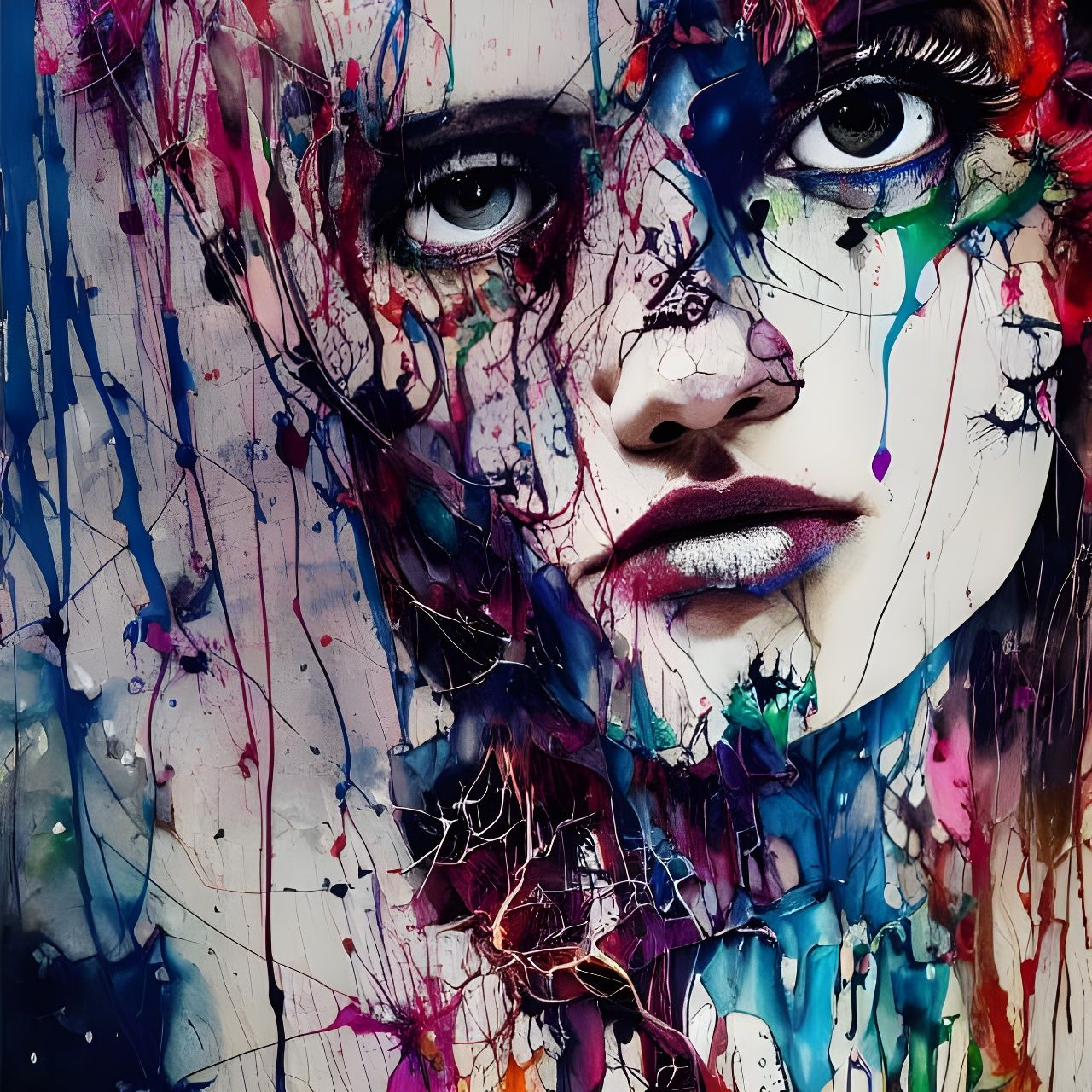 Abstract Portrait in Mixed Media Style