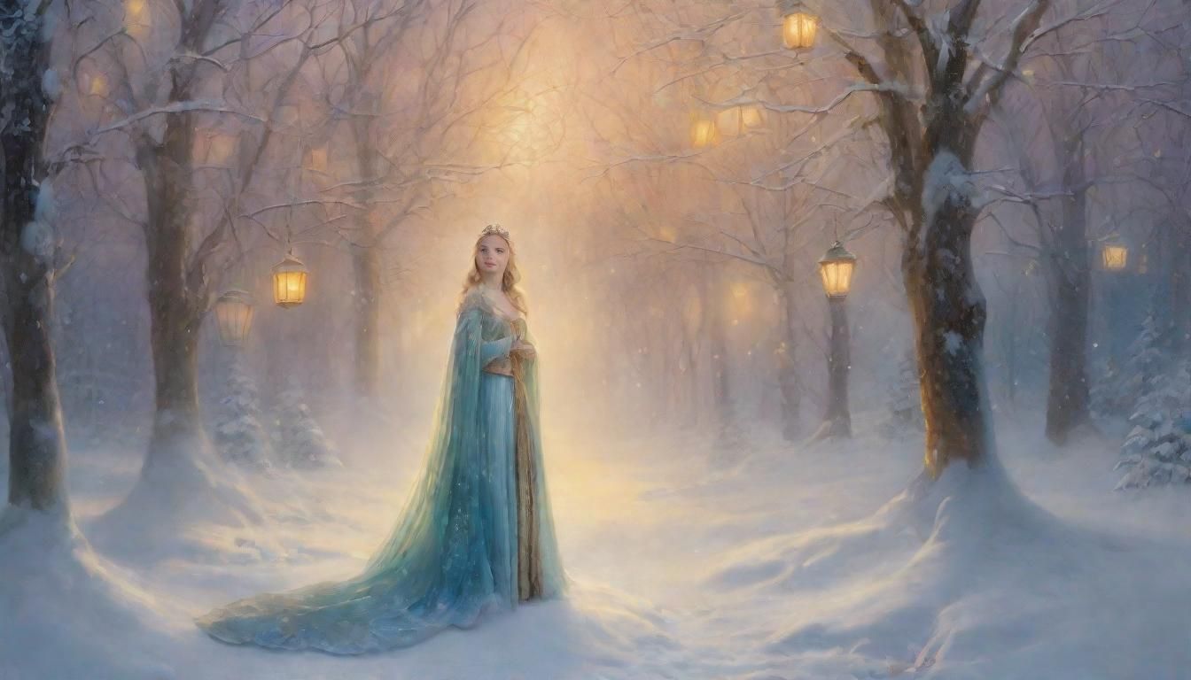 Snow Queen in Ethereal Forest with Golden Light