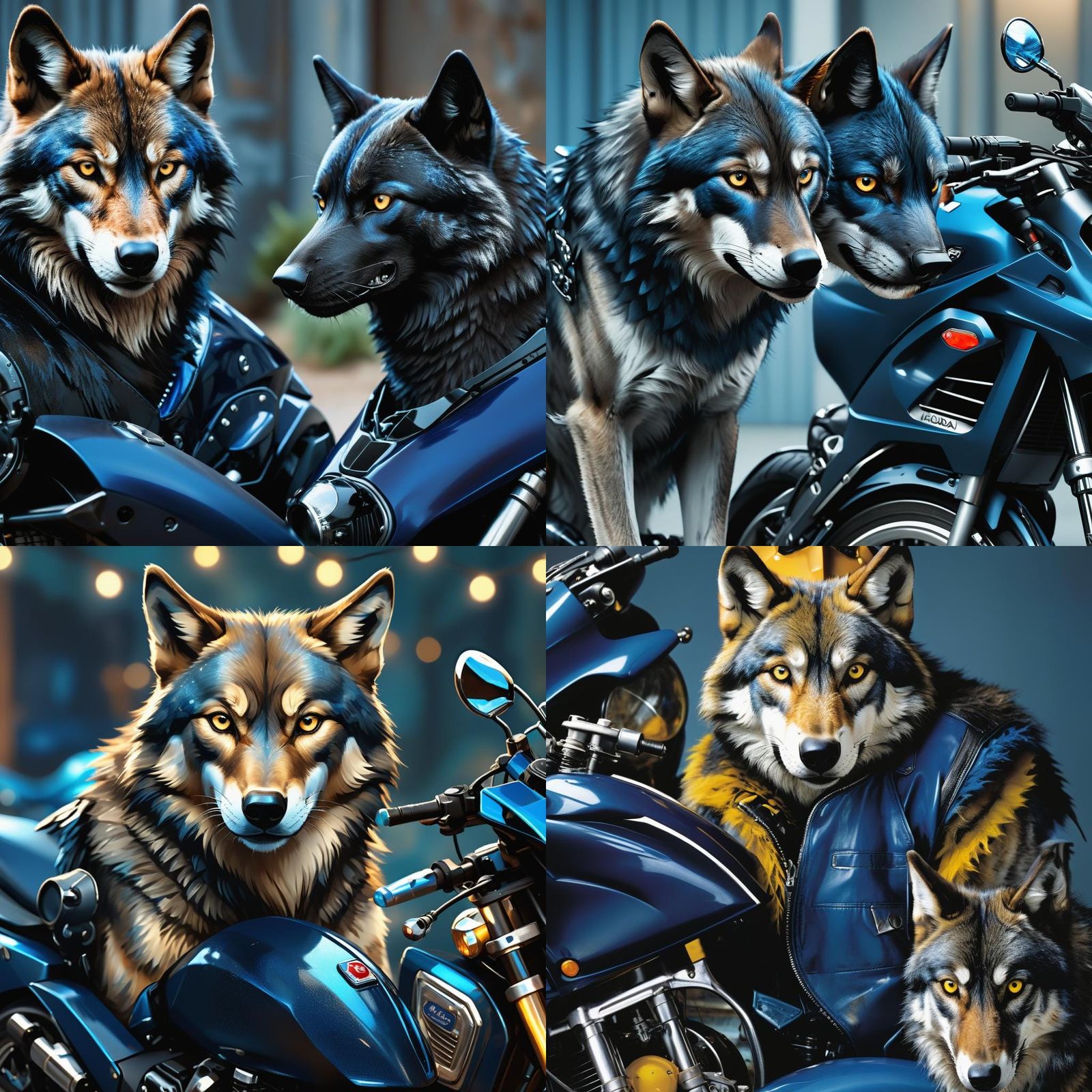 Wolf and Blue Honda Blackbird Motorcycle Portrait