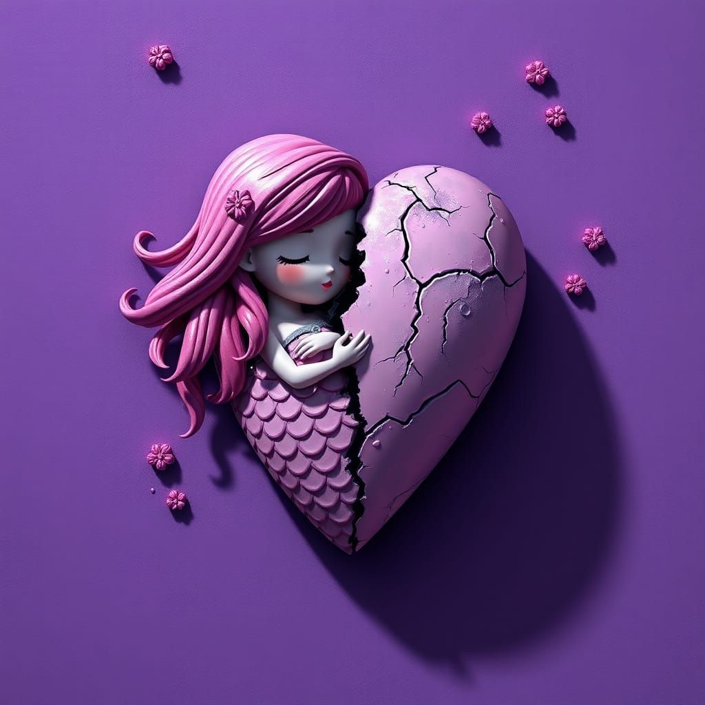 Ethereal Mermaid with Broken Heart in Dreamlike Setting