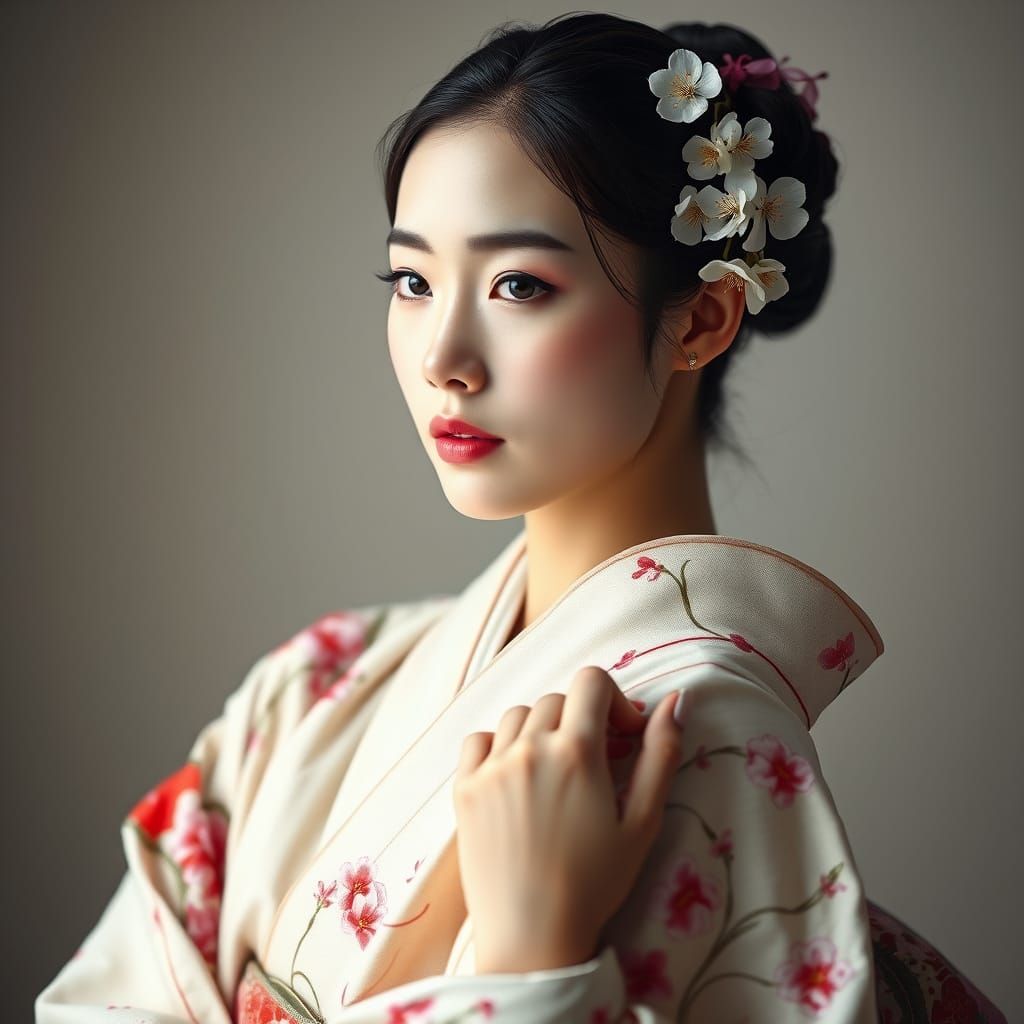 Serene Japanese Woman in Traditional Kimono