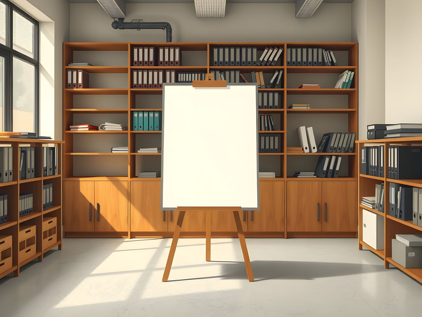 Industrial Minimalist Office with Empty Flipchart