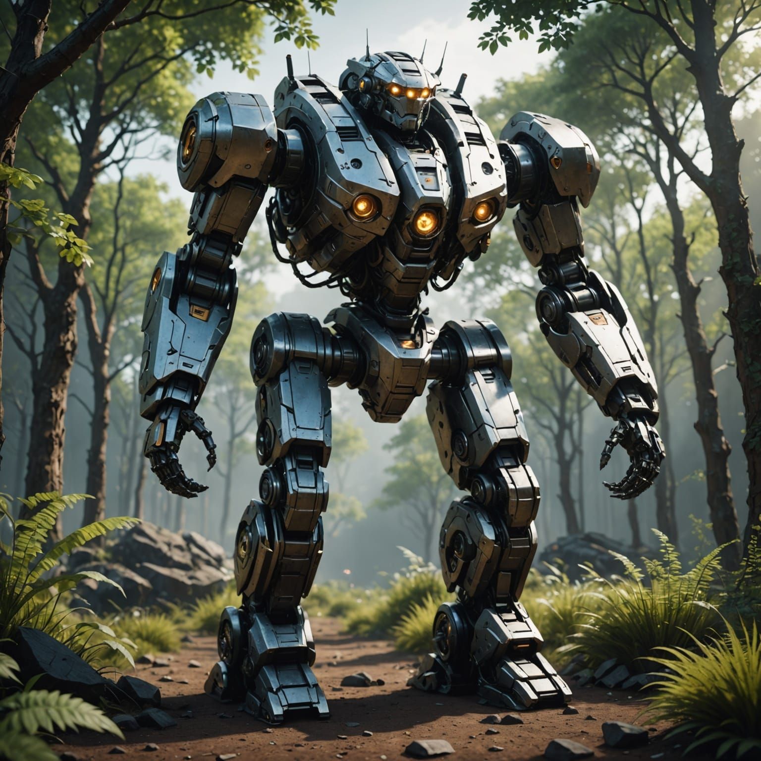 Epic Sci-Fi Robot in Polished Metal Armor