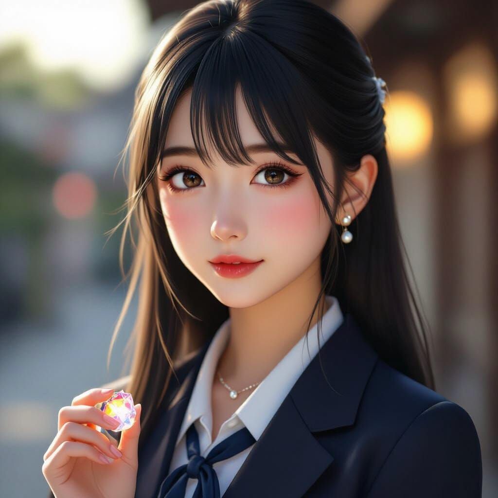 Realistic Portrait of Japanese Teen Girl in School Uniform