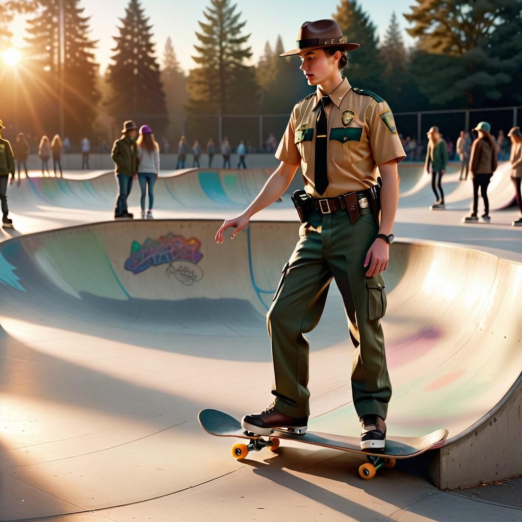 Park Ranger at Skate Park: Vivid Digital Art