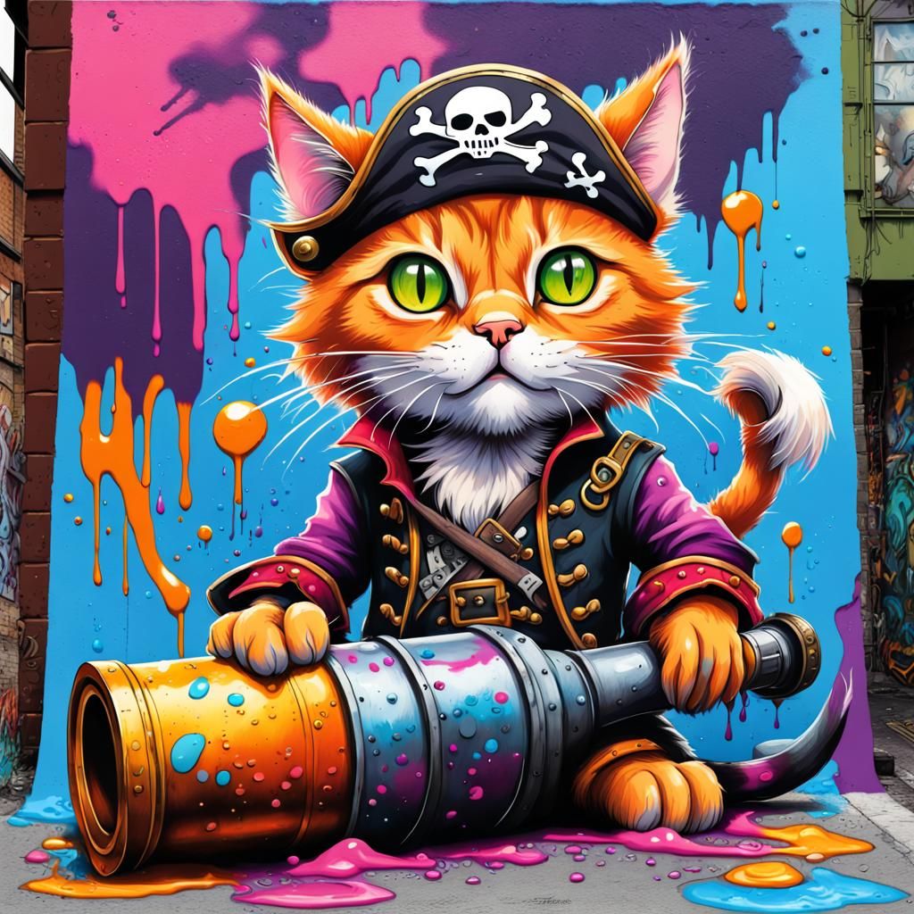Warrior Cat Pirate in Graffiti Art Style