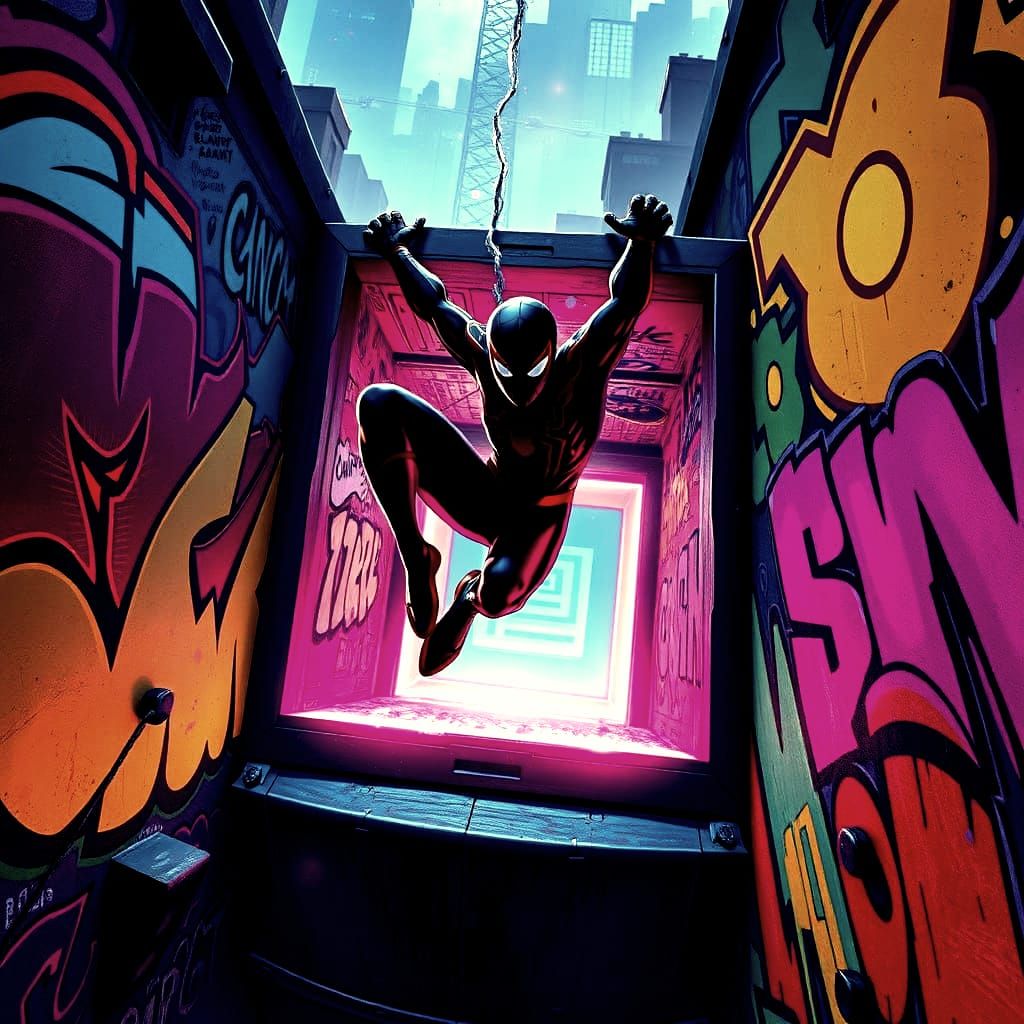 Miles Morales Plunges Through Neon Portal