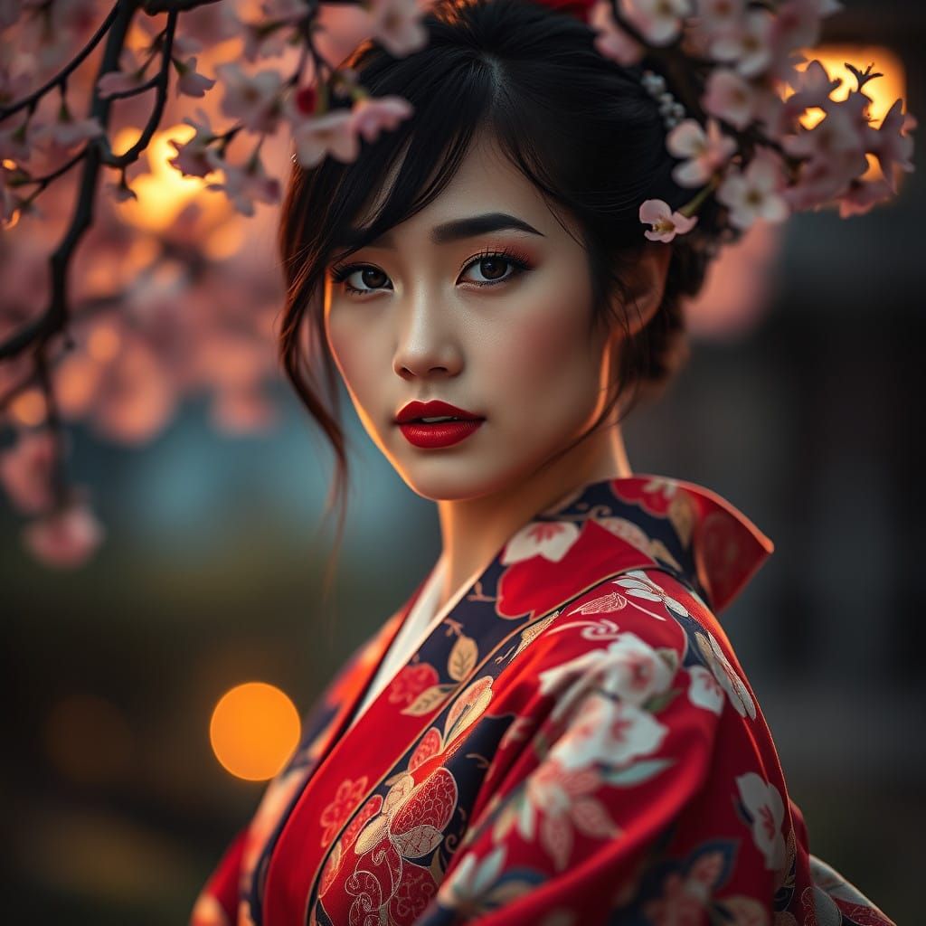 Ethereal Woman in Vibrant Kimono