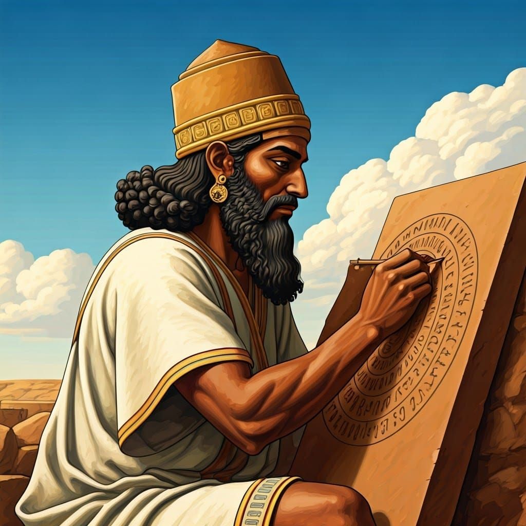 Ancient Sumerian Scholar Fills Cuneiform Tablet in a Brillia...