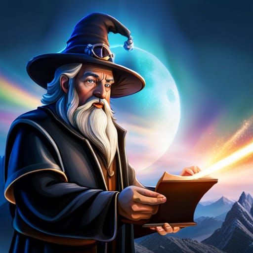 Fantasy Wizard Casting Spells in Stone Turret