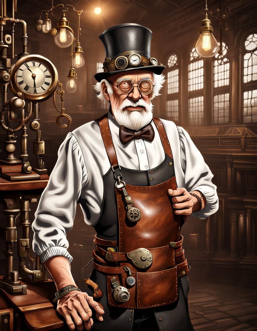 Steampunk Professor with Metal Leg and Apron