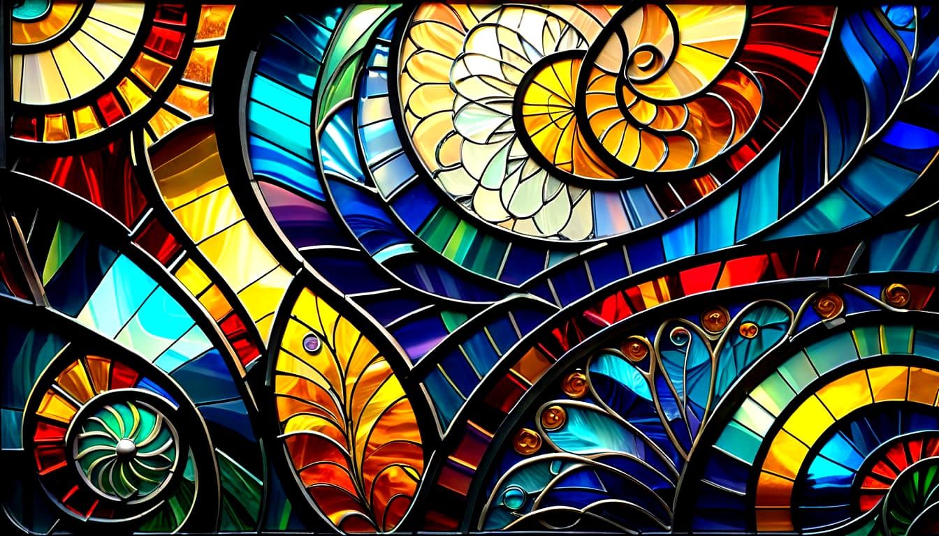 Dazzling Art Deco Stained Glass Mosaic of a Futuristic Train