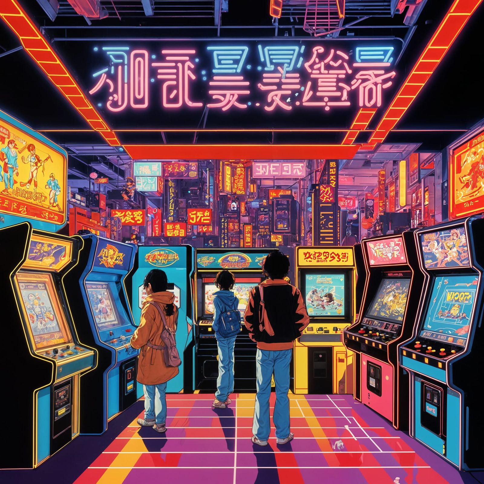 Retro 1980s Japanese Arcade in Anime Style