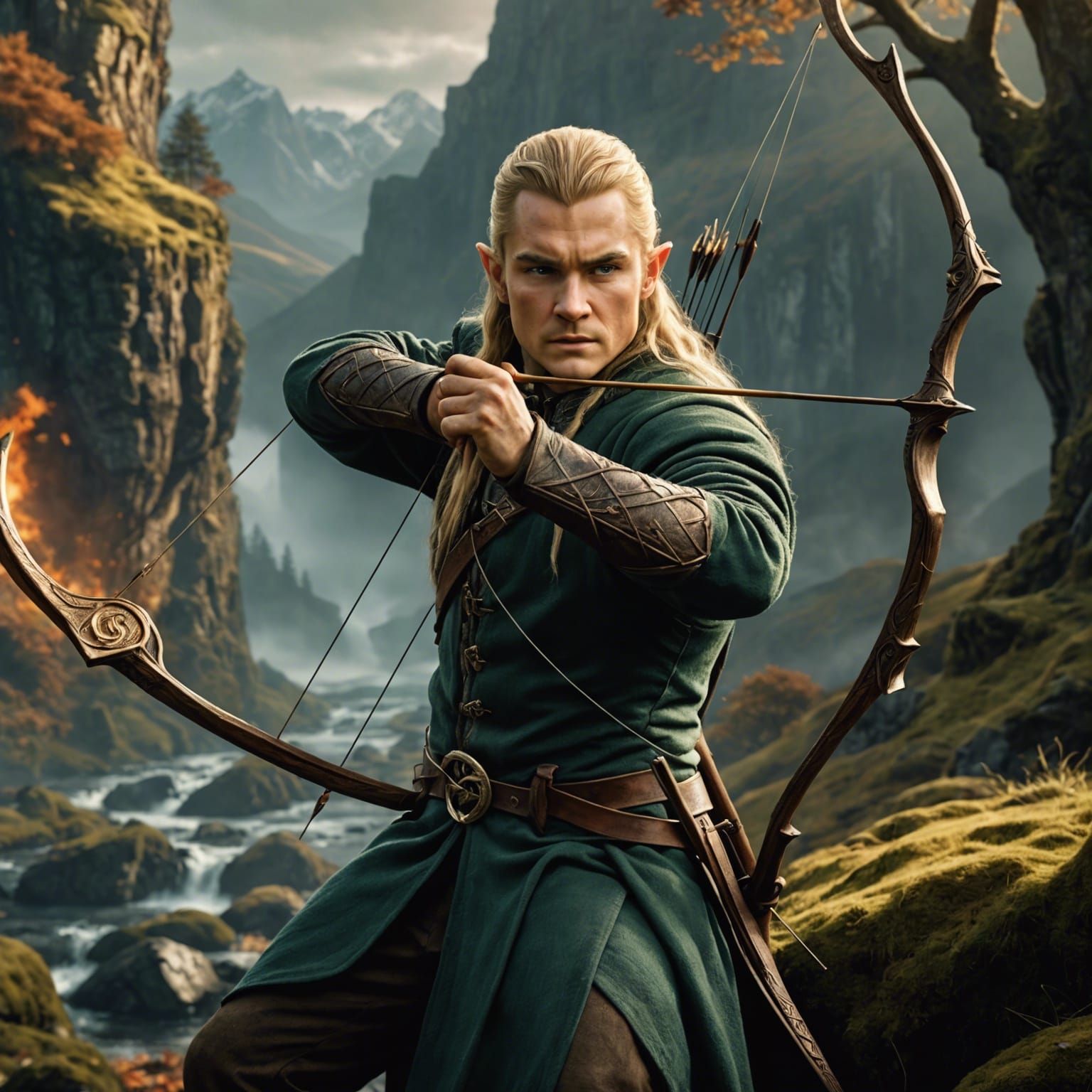Legolas with Bow and Arrow: Detailed Matte Painting