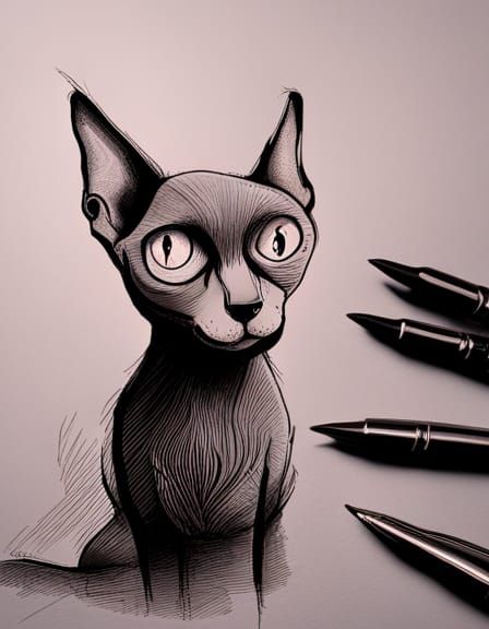 sphynx cat pen & ink sketch