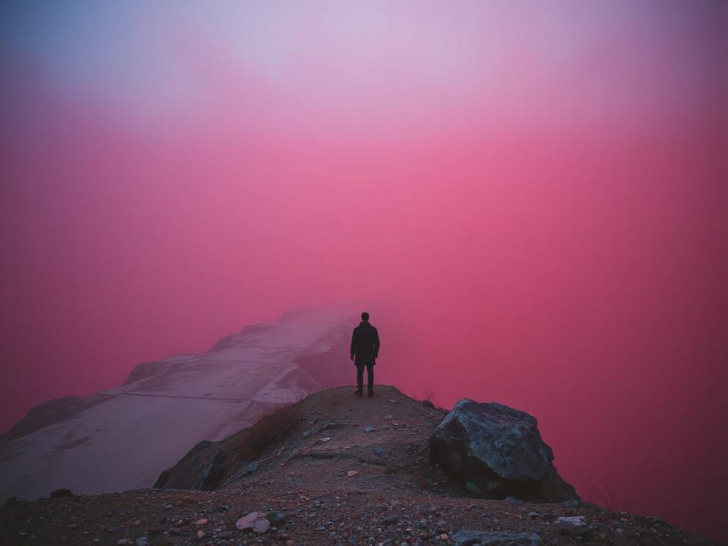 Surreal Figure in Desolate Landscape: Digital Art