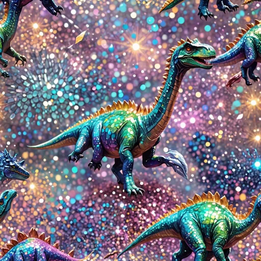 A glitter dinosaur on a white background