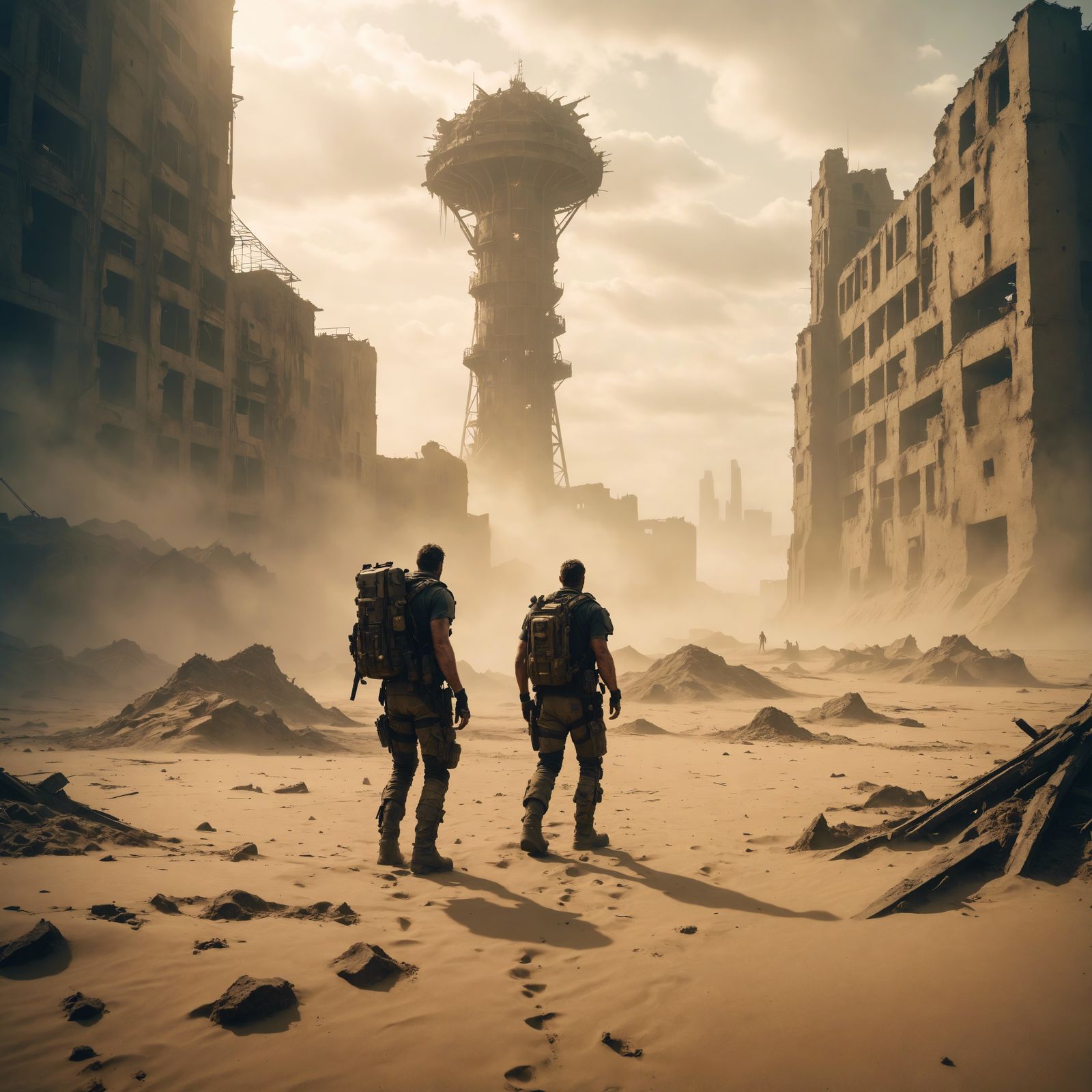 Post-Apocalyptic Survivor Amidst Ruins