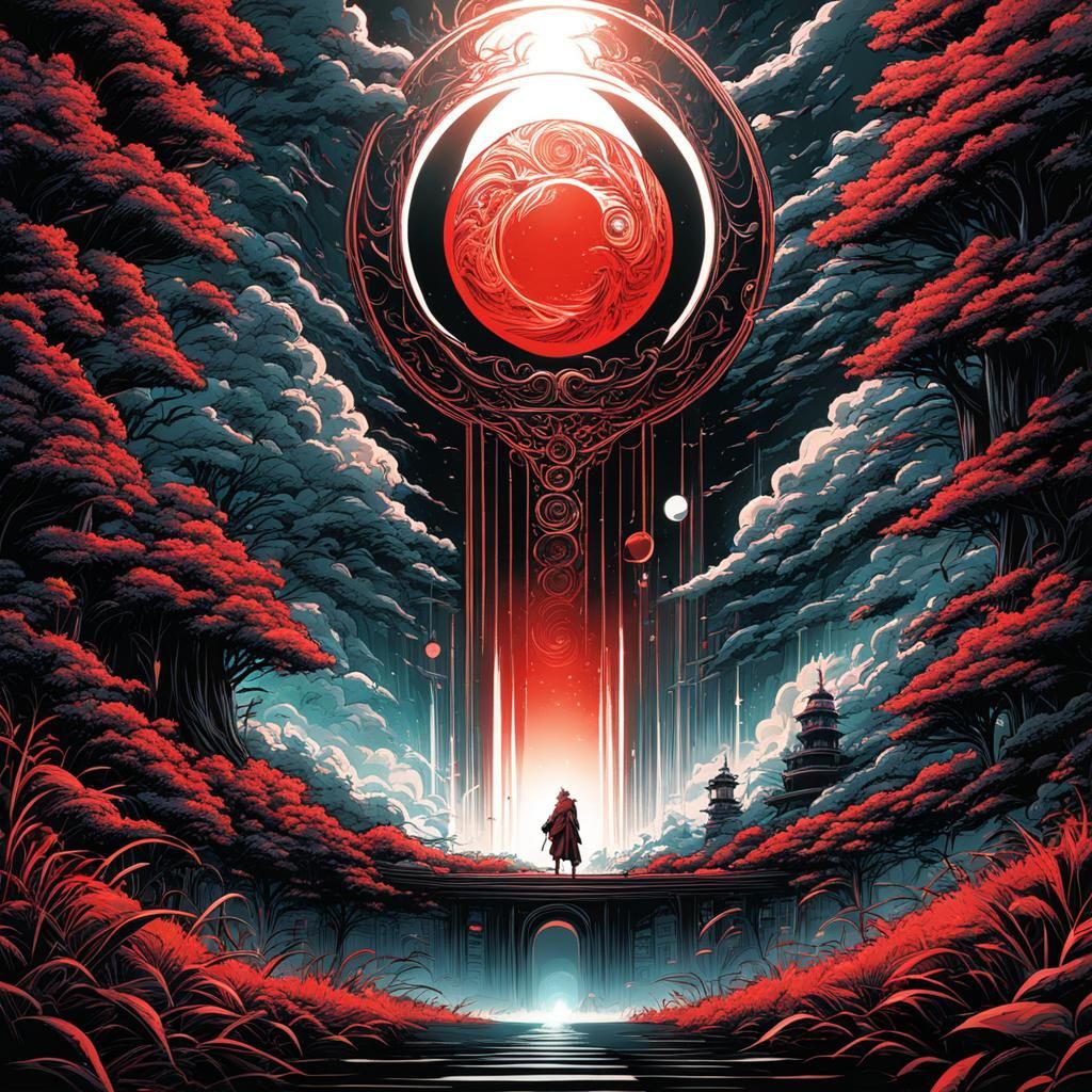 Red Eclipse Comic Book Art in Anime Style