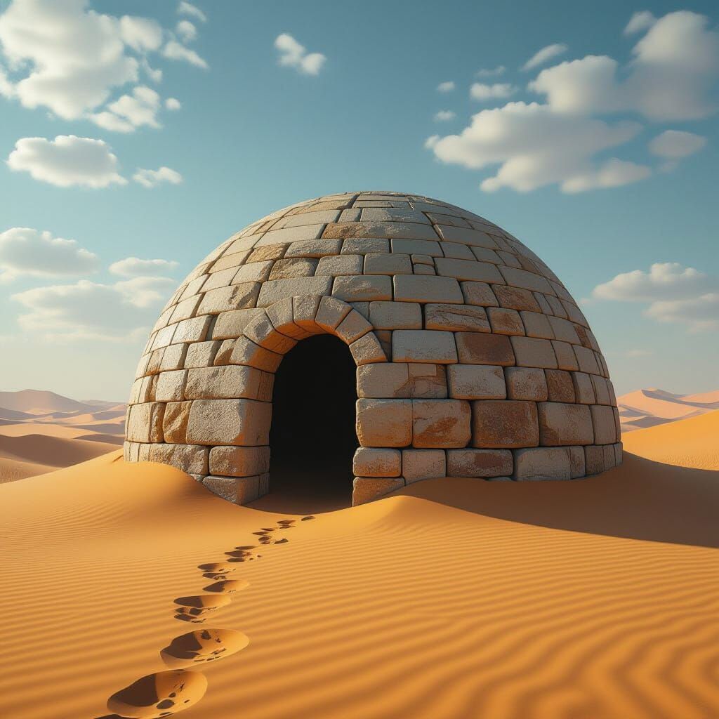 Ancient Desert Dome Half-Buried in Sand Dunes