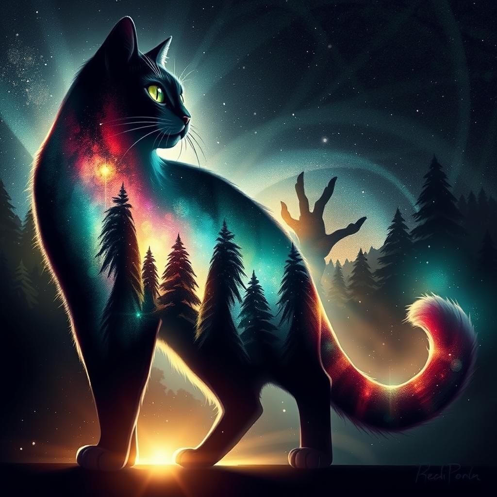 Majestic Cat Lounging in Dreamlike Illustration Style