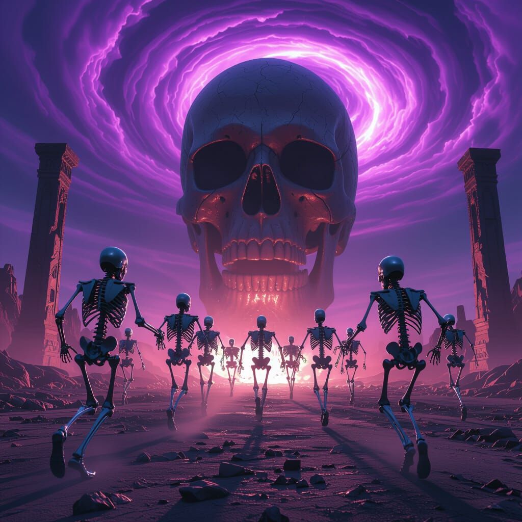 Skeletal Warriors Charge Across Wasteland in Cosmic Horror