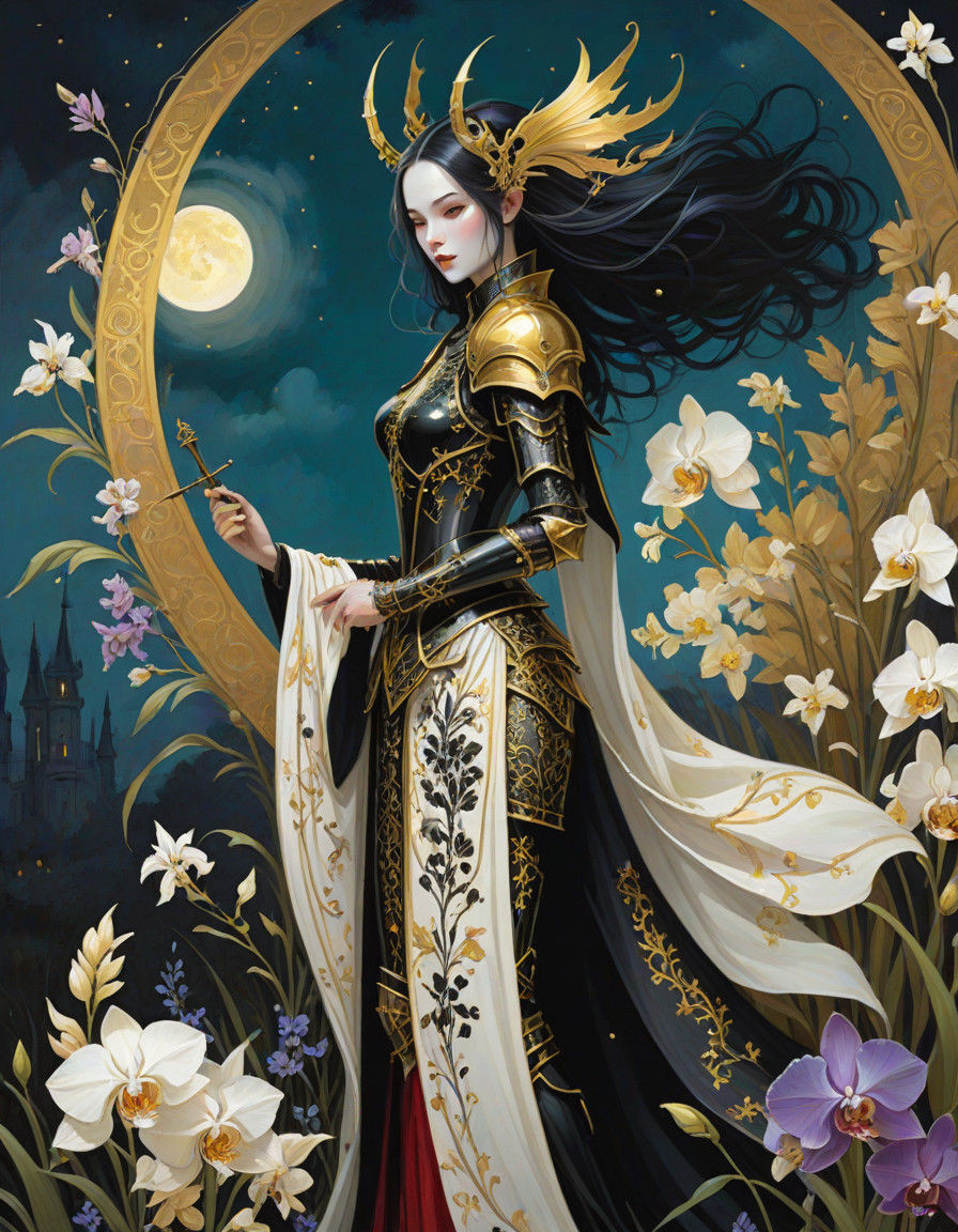 Vampire Princess Under Moonlight in Dark Comic Gothic Style