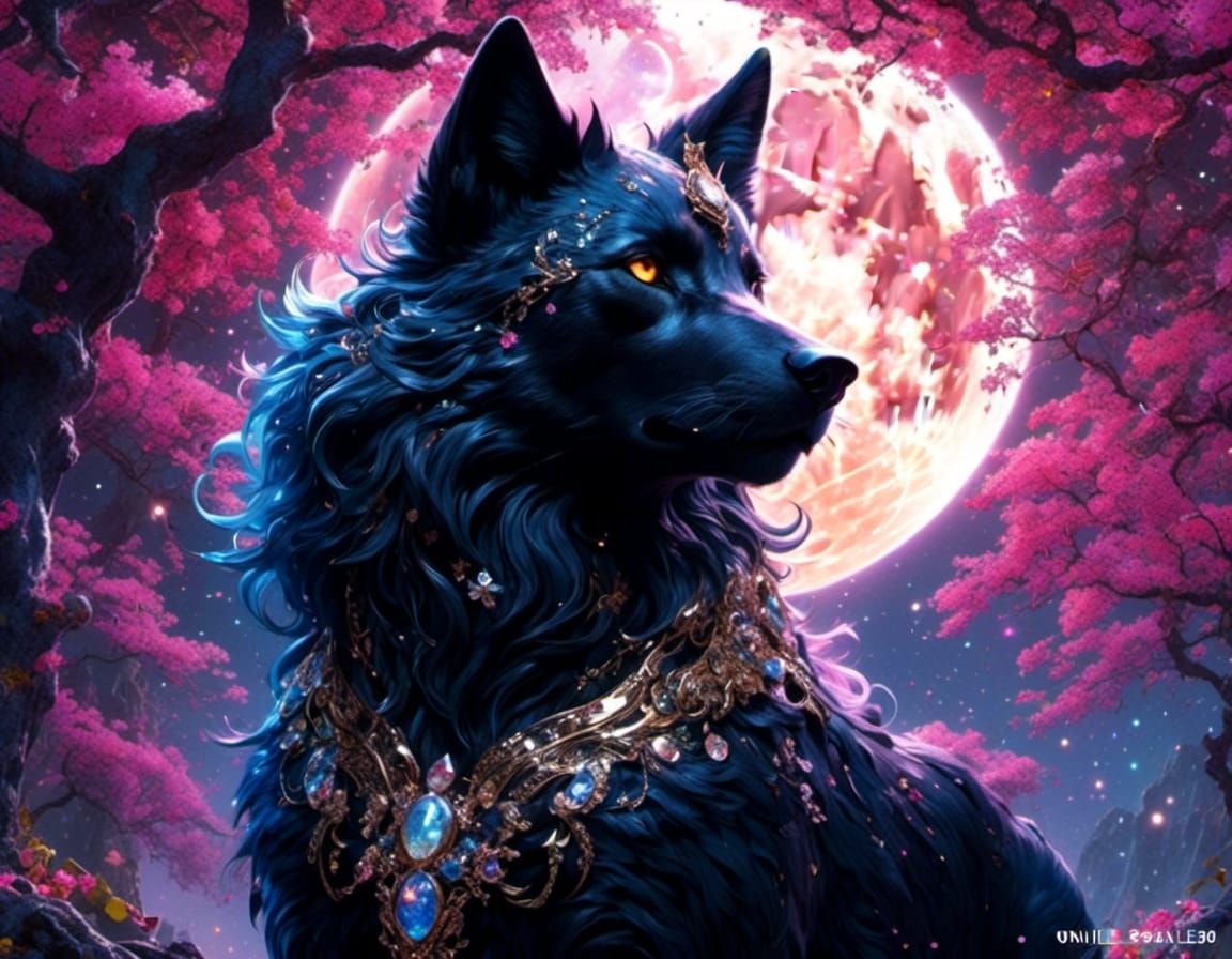 Epic Black Wolf Howling at Moon