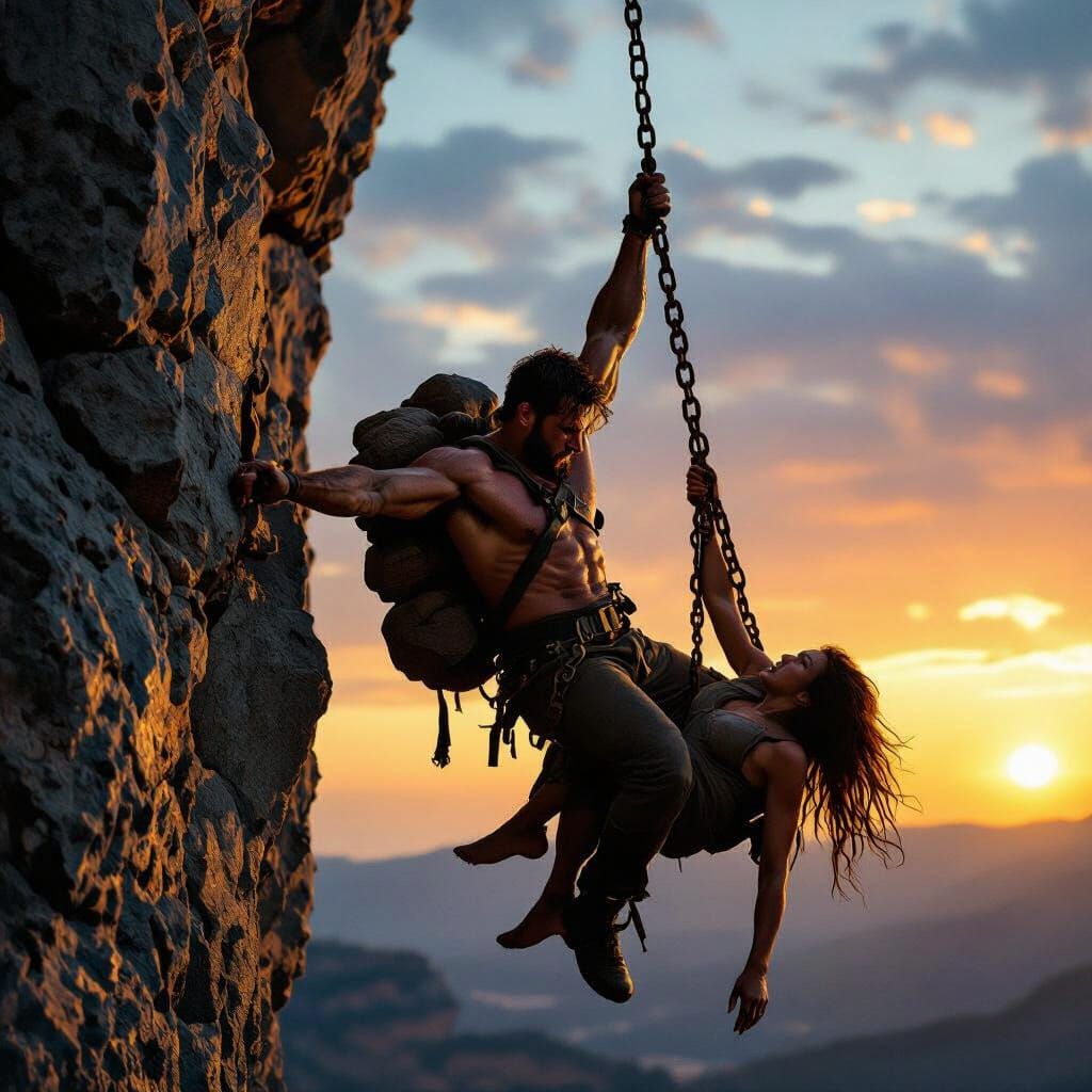 Man Hangs From Cliff Edge Saving Woman at Sunset