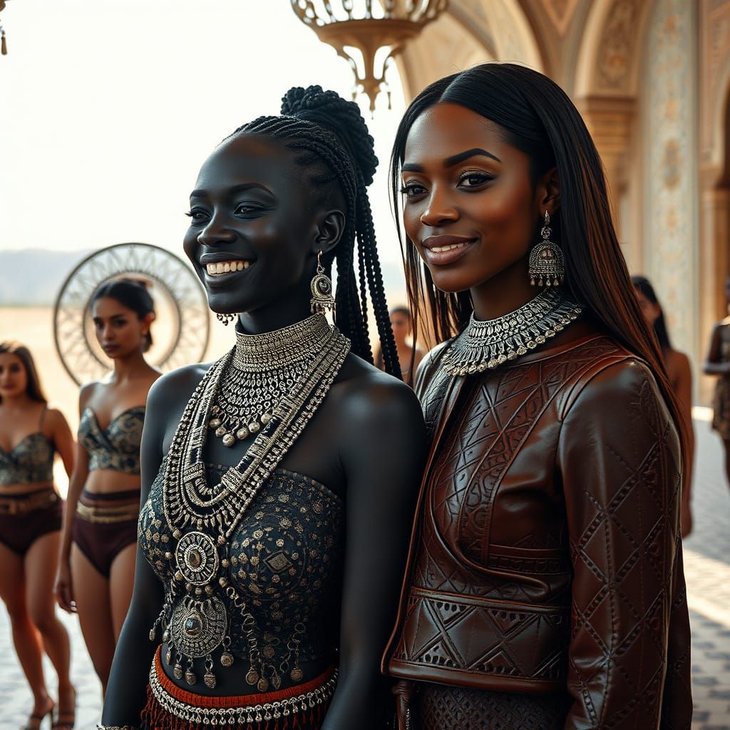 Moroccan Women in Riad: Photorealistic Hyperrealistic Style