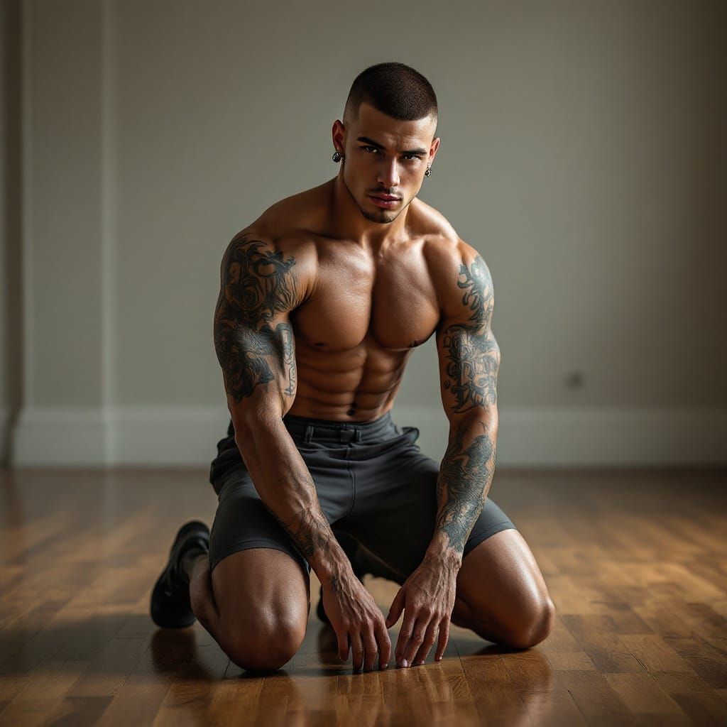Handsome Young Gay Man in Minimalist Room