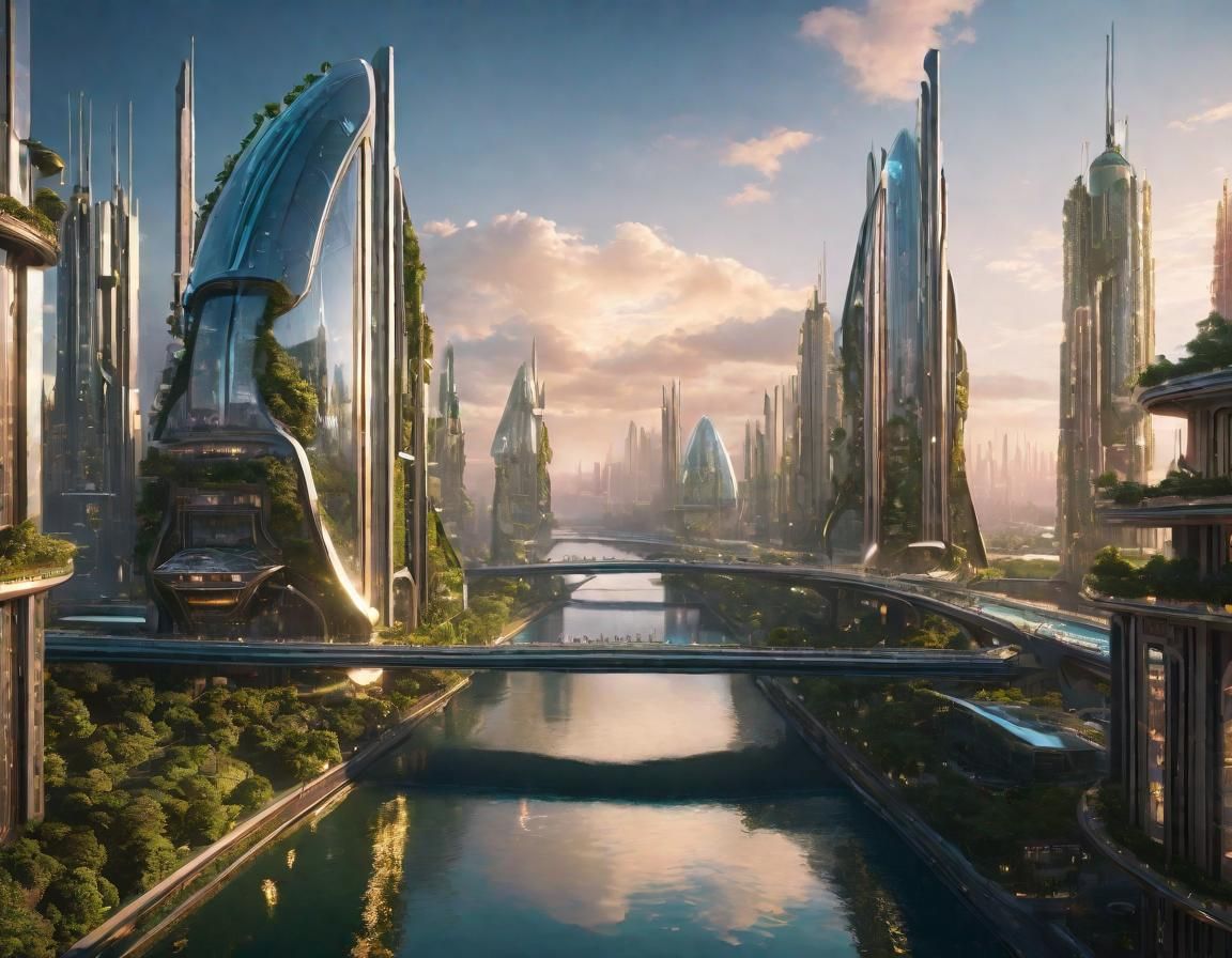 Futuristic Utopian Cityscape at Magic Hour