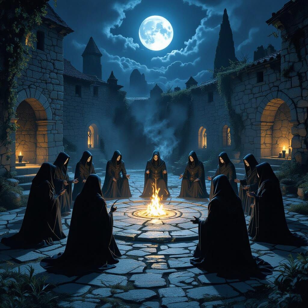 Moonlit Courtyard Ritual: Students Conjure Living Shadows