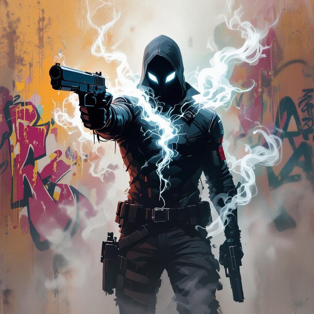 Energy Smoke Figure in Vibrant Street Art Style