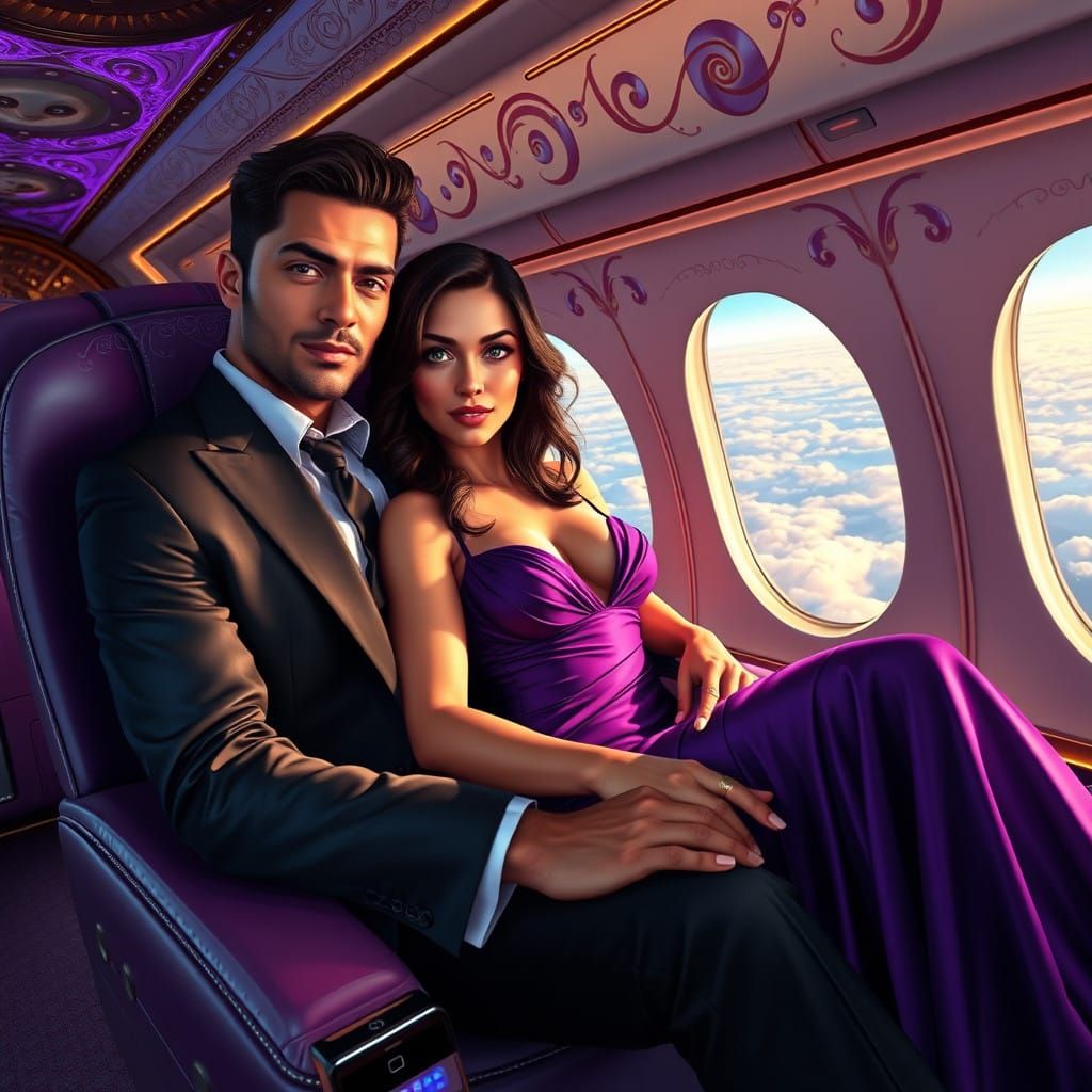 Luxurious Private Airplane Scene with Latin Man and Woman