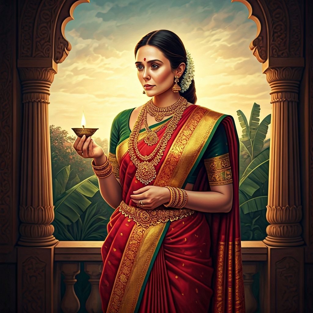 Elizabeth Olsen as Indian Heroine in Oil Painting