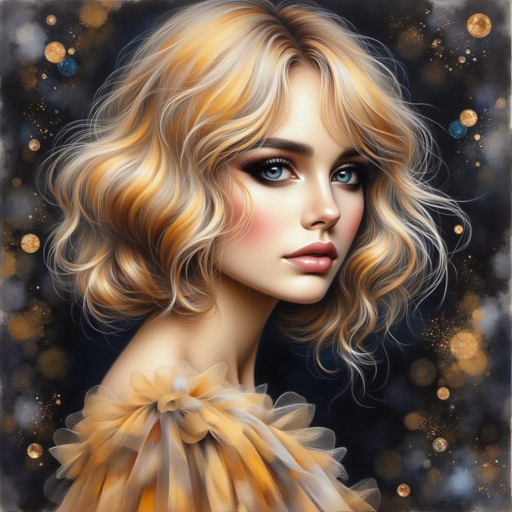 Beautiful Blonde Woman in Watercolor Acrylic Style