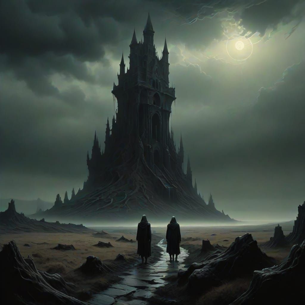 Lone Figure on Desolate Moor in Stormy Sky