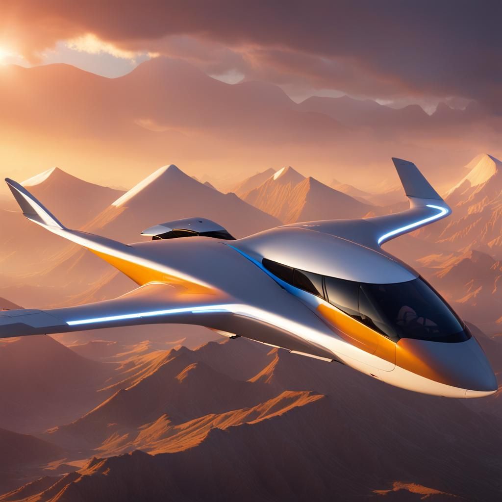 Sunrise Mountain Range with Hybrid Winged Vehicle