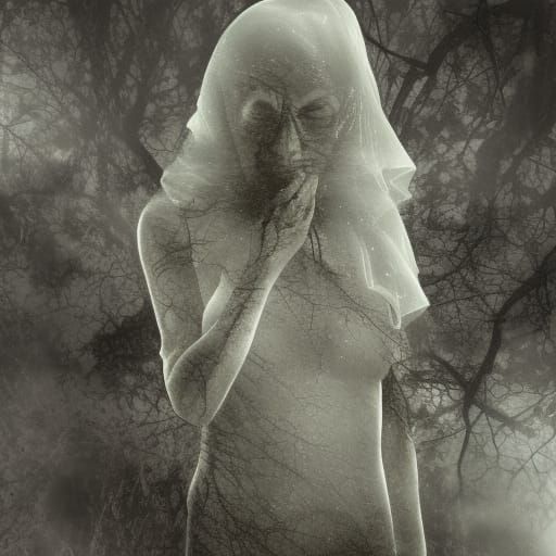 Ethereal Vapor Woman in Spooky Forest
