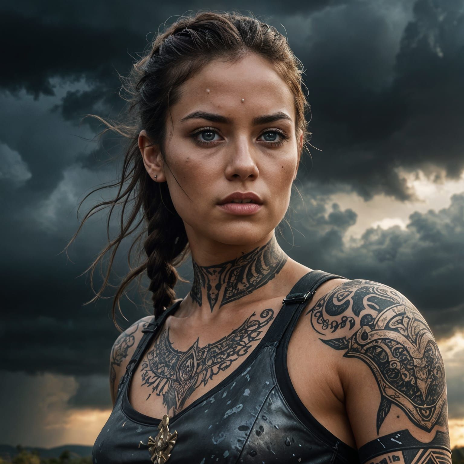 Epic Hyperrealistic Portrait of a Fierce Female Warrior