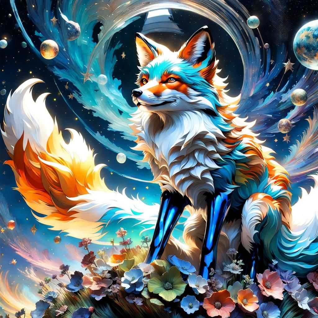 Glass Fox Leaping in a Starry Galaxy